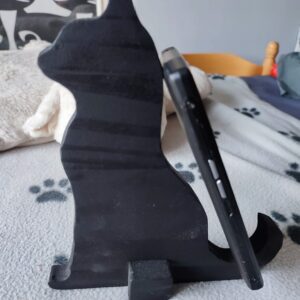 support téléphone en bois modèle chat noir assis Landes