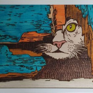 "Chat caché" pyrogravé