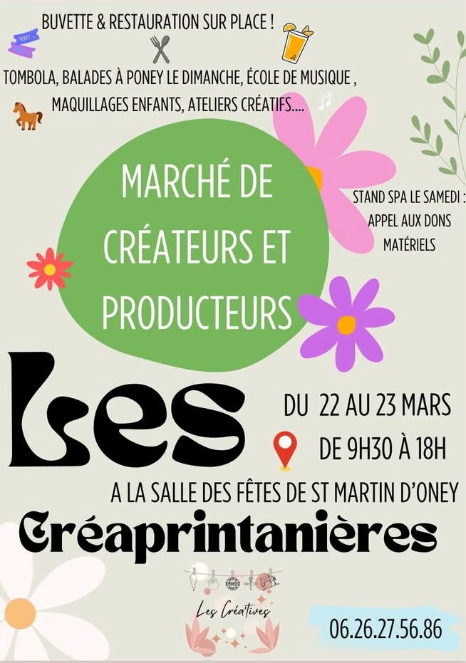 Marché des créateurs le 22 et 23 mars 2025 à St Martin d’Oney