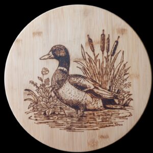 Plateau tournant pyrogravé canard